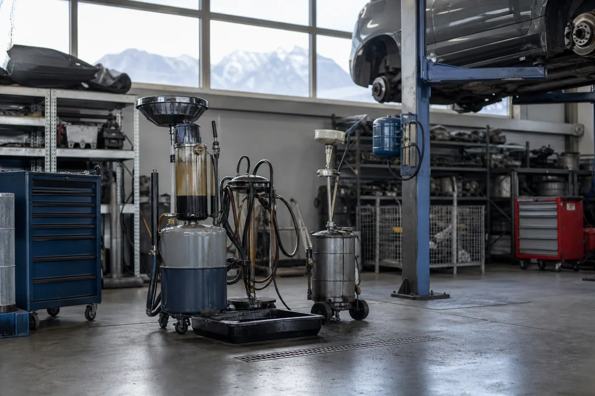 Zone de dépollution d&rsquo;un centre de recyclage automobile avec équipements de récupération des fluides